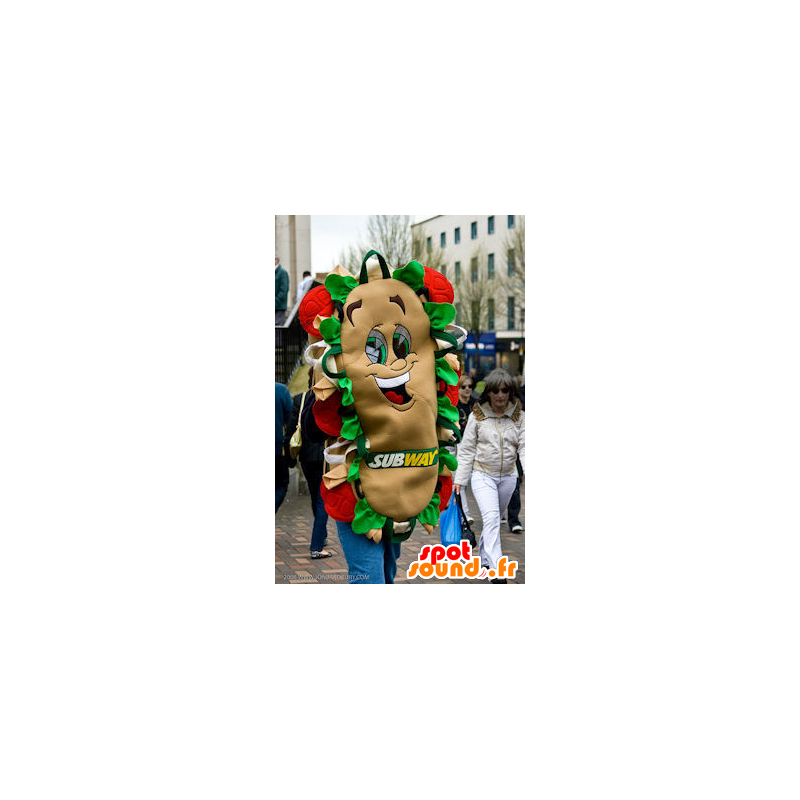 Sanduíche gigante e mascote sorrindo - Mascot Subway - MASFR21279 - Rápido Mascotes Food