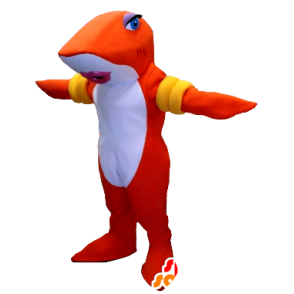 Mascotte de poisson, de requin orange et blanc avec des brassards - MASFR21280 - Mascottes Poisson