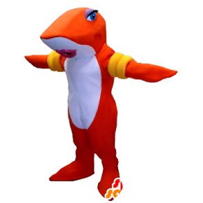 Peixes Mascot, tubarão laranja e branco com braçadeiras - MASFR21280 - mascotes peixe
