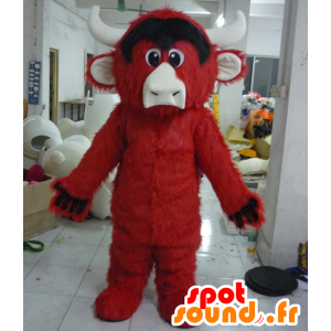 Mascote touro, búfalo vermelho e preto, todo peludo - MASFR21281 - Mascot Touro