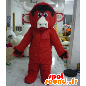 Mascote touro, búfalo vermelho e preto, todo peludo - MASFR21281 - Mascot Touro