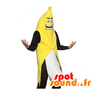 Mascot gigantiske banan, gul, svart og hvitt - MASFR21285 - frukt Mascot