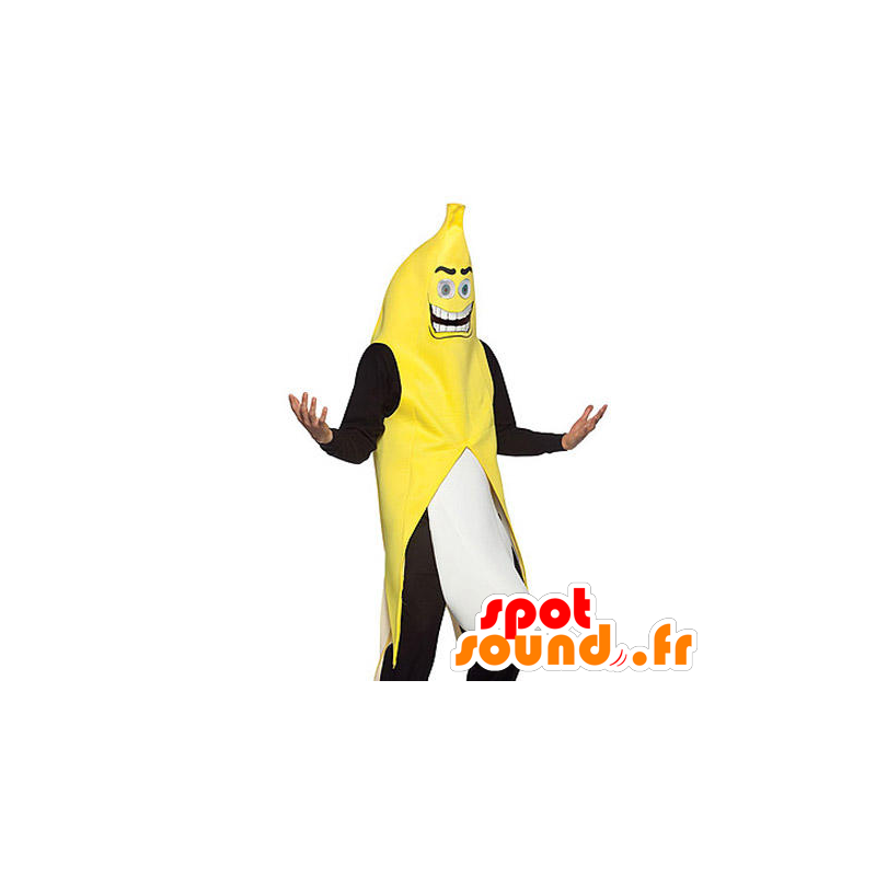 Mascot banana gigante, amarelo, preto e branco - MASFR21285 - frutas Mascot