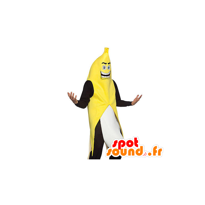 Mascot jättiläinen banaani, keltainen, musta ja valkoinen - MASFR21285 - hedelmä Mascot