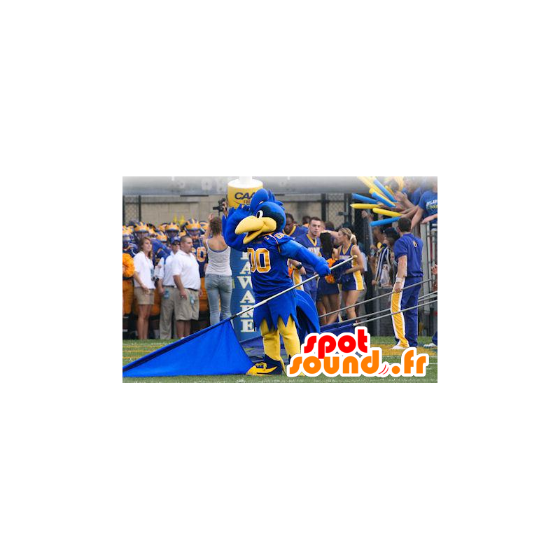 Mascot uccello blu e giallo in abbigliamento sportivo - MASFR21289 - Mascotte degli uccelli