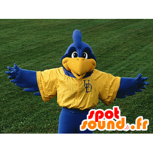 Blå och gul fågelmaskot, i sportkläder - Spotsound maskot