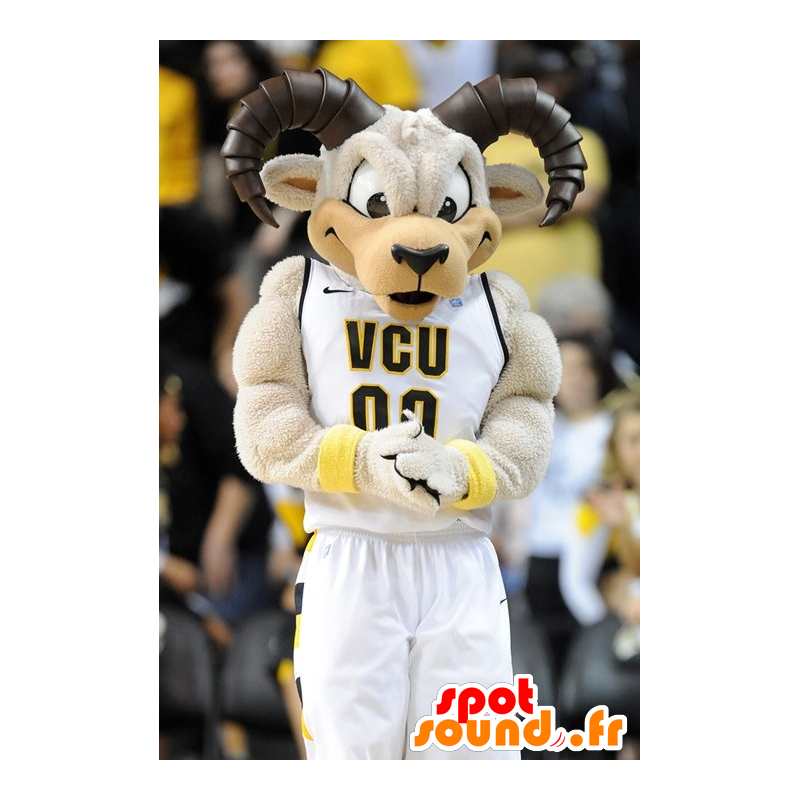 Ram mascote cabra branca e marrom, muito realista - MASFR21292 - Mascot Touro Ram mascote cabra branca e marrom, muito realista - MASFR21292 - Mascot Touro