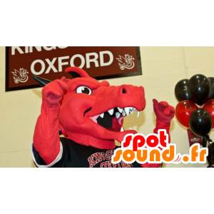 Mascot dragón rojo y negro, en ropa deportiva - MASFR21293 - Mascota del dragón