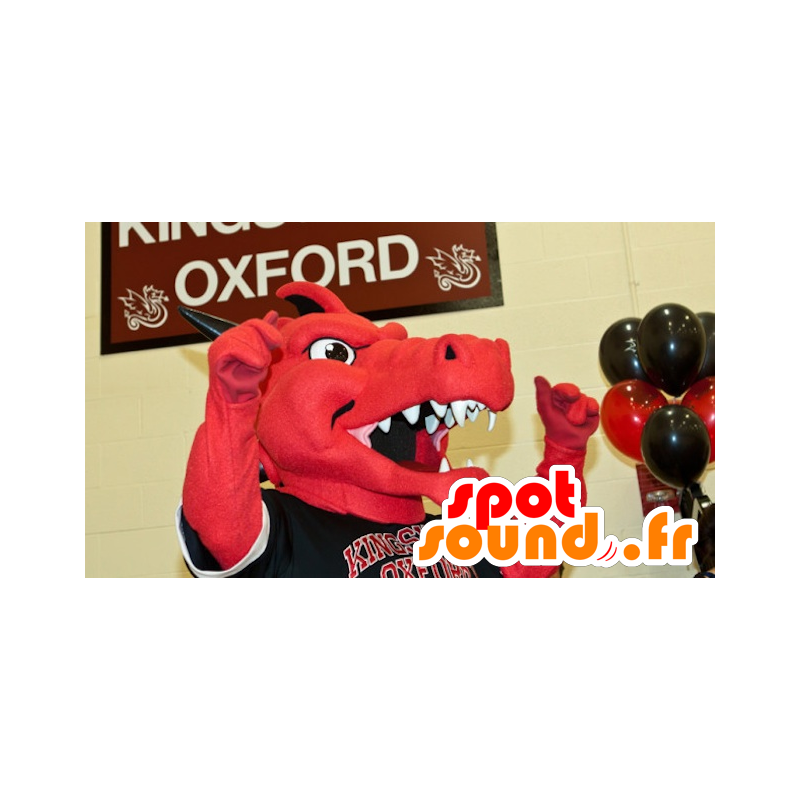 Mascot dragón rojo y negro, en ropa deportiva - MASFR21293 - Mascota del dragón Mascot dragón rojo y negro, en ropa deportiva - MASFR21293 - Mascota del dragón