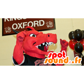 Mascot dragón rojo y negro, en ropa deportiva - MASFR21293 - Mascota del dragón