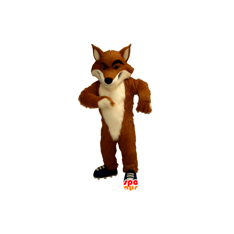 Laranja e branco mascote raposa, com tênis - MASFR21294 - Fox Mascotes