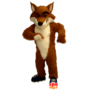 Laranja e branco mascote raposa, com tênis - MASFR21294 - Fox Mascotes