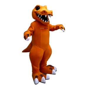 Mascota del dinosaurio naranja y blanco, con grandes dientes - MASFR21298 - Dinosaurio de mascotas