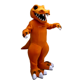Oranje en wit dinosaurus mascotte, met grote tanden - MASFR21298 - Dinosaur Mascot