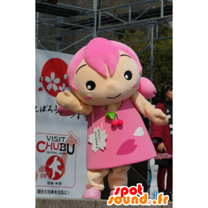 Mascot jente med hår og en rosa kjole - MASFR21304 - Maskoter Child