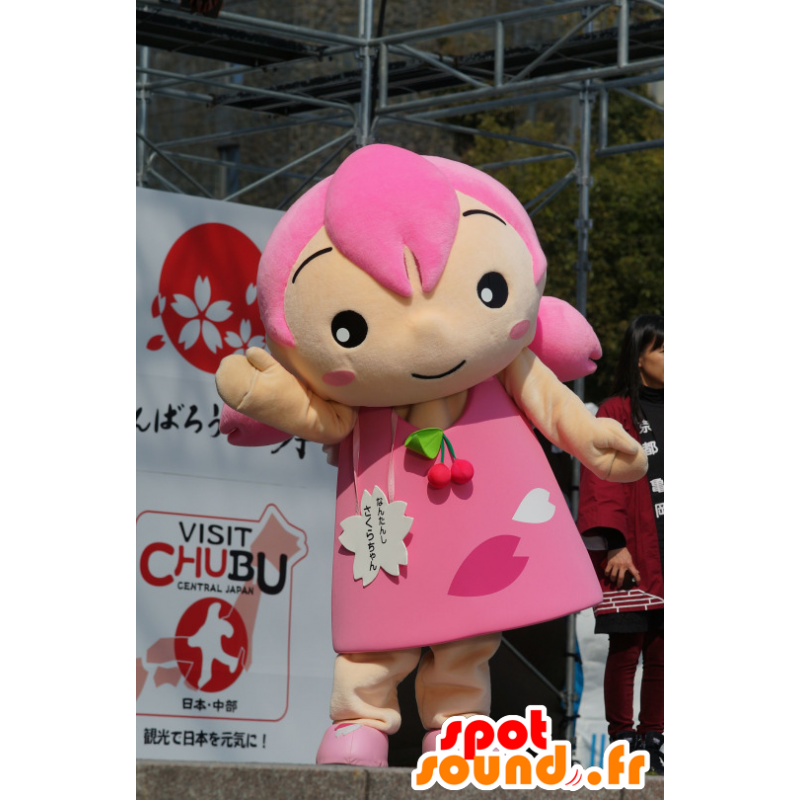 Mascotte Mädchen mit den Haaren und einem rosa Kleid - MASFR21304 - Maskottchen-Kind