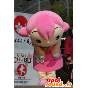 Mascotte de fillette avec les cheveux et une robe rose - MASFR21304 - Mascottes Enfant