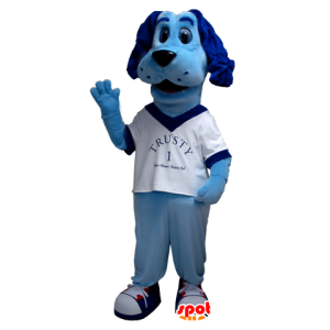 Mascotte de chien bleu avec un t-shirt blanc - MASFR21306 - Mascottes de chien