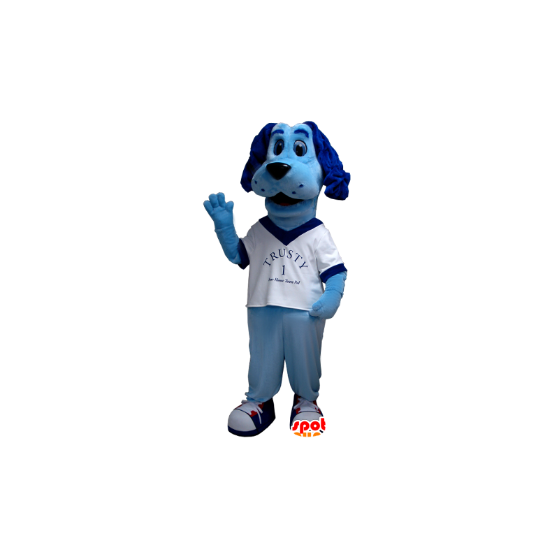 Blauwe hond mascotte met een wit overhemd - MASFR21306 - Dog Mascottes