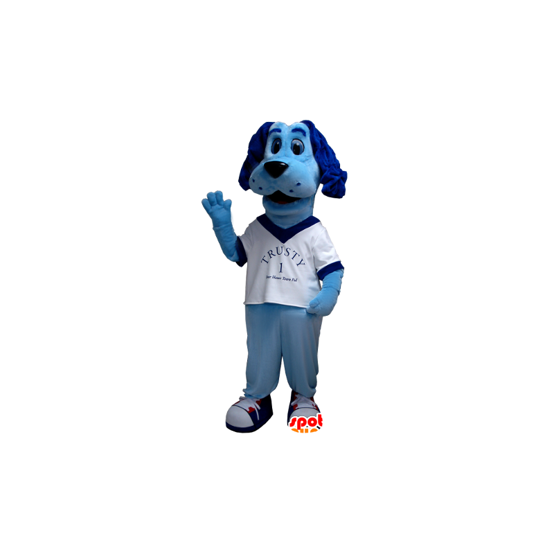 Blu mascotte cane con una camicia bianca - MASFR21306 - Mascotte cane
