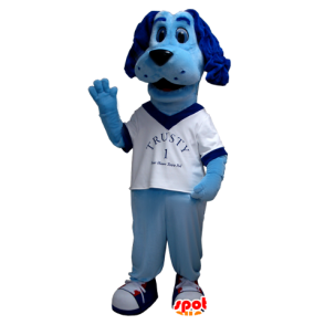 Cão mascote azul com uma camisa branca - MASFR21306 - Mascotes cão