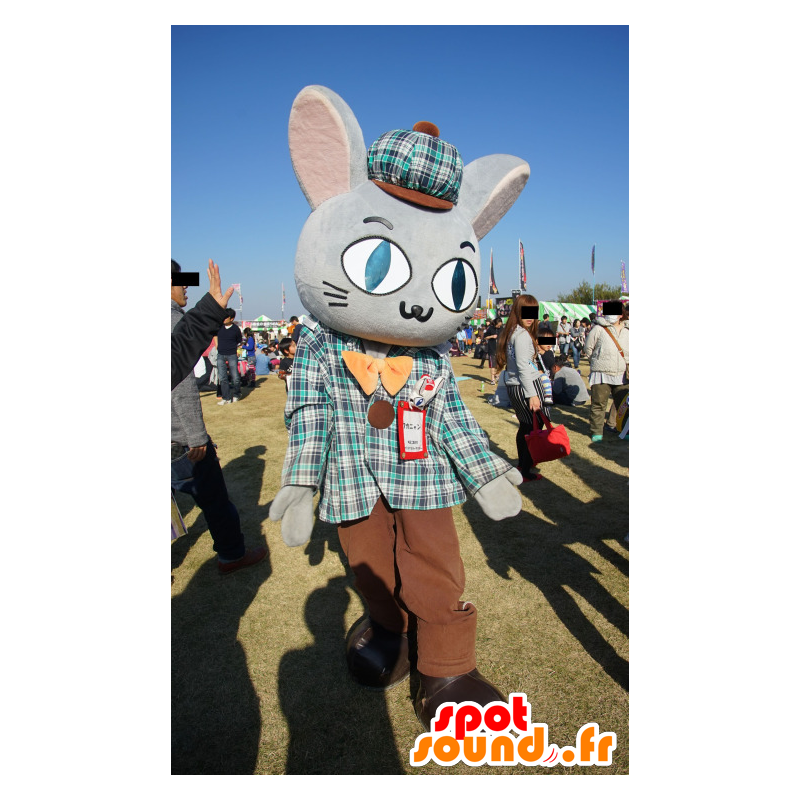 Gigantisk grå kanin maskot, kledd i Highland kjole - MASFR21307 - Mascot kaniner Gigantisk grå kanin maskot, kledd i Highland kjole - MASFR21307 - Mascot kaniner