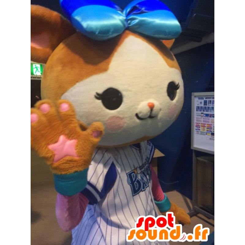 Mascotte de petit lapin marron et blanc, avec une grosse tête - MASFR21308 - Mascotte de lapins Mascotte de petit lapin marron et blanc, avec une grosse tête - MASFR21308 - Mascotte de lapins