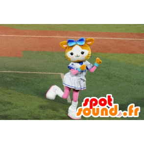 Mascotte small brown and white rabbit, with a big head - MASFR21308 - Rabbit mascot