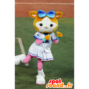 Mascotte small brown and white rabbit, with a big head - MASFR21308 - Rabbit mascot