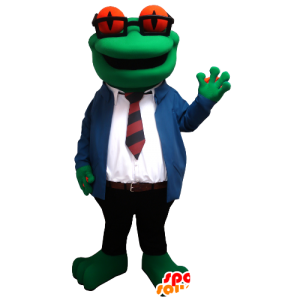 Mascotte de grenouille avec des lunettes, et un costume cravate - MASFR21309 - Mascottes Grenouille