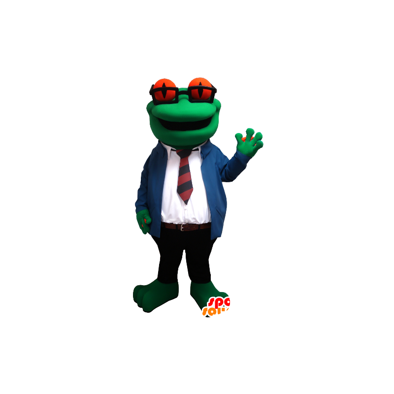 Kikker mascotte met een bril en een pak en stropdas - MASFR21309 - Kikker Mascot