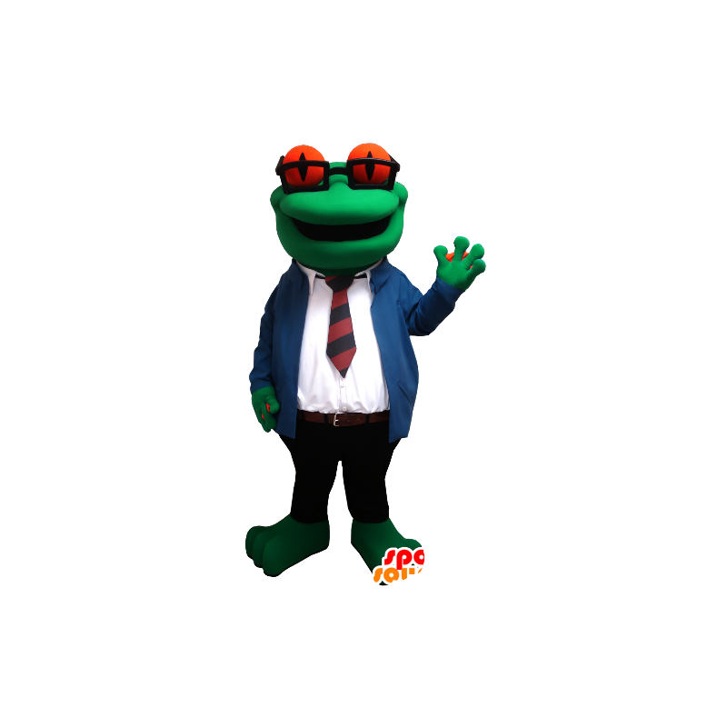 βάτραχος μασκότ με γυαλιά και ένα κοστούμι και γραβάτα - MASFR21309 - βάτραχος μασκότ