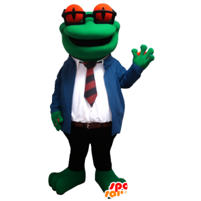 Frosk maskot med briller og en dress og slips - MASFR21309 - Frog Mascot