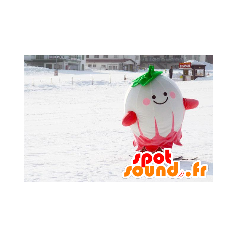 Maskot stor hvid, grøn og lyserød radise - Spotsound maskot