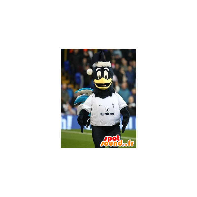 Mascot musta lintu, sininen ja valkoinen, korppi - MASFR21320 - maskotti lintuja
