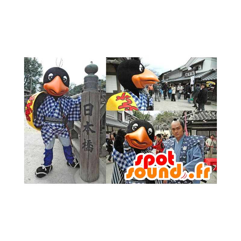 Czarny i pomarańczowy ptaka maskotka z żółtą tarczą - MASFR21323 - ptaki Mascot Czarny i pomarańczowy ptaka maskotka z żółtą tarczą - MASFR21323 - ptaki Mascot