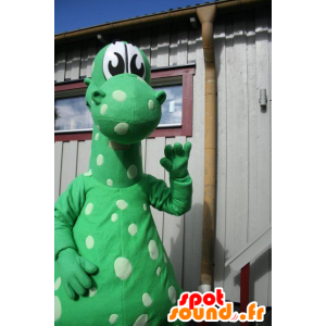 Dragon maskot, grøn dinosaur med hvide prikker - Spotsound