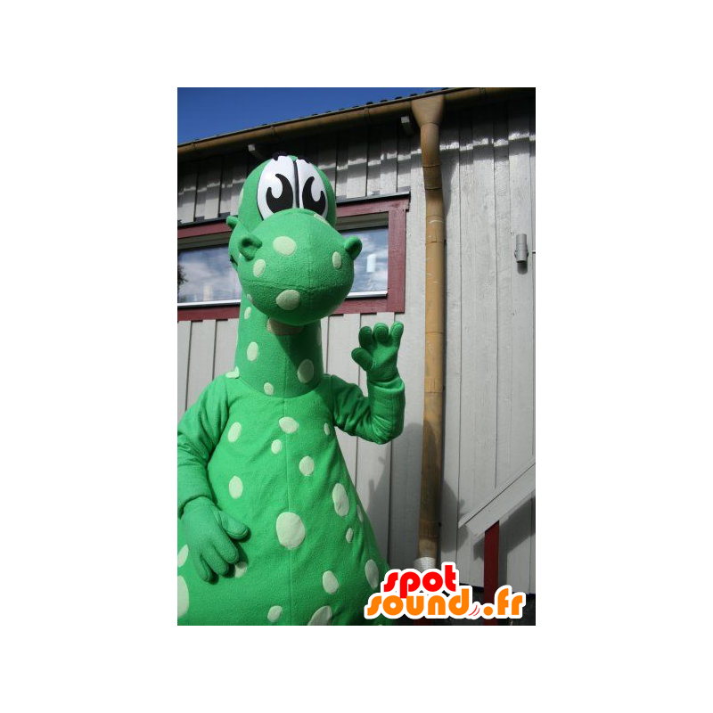 Dragon maskot, grønn dinosaur med hvite prikker - MASFR21329 - dragon maskot