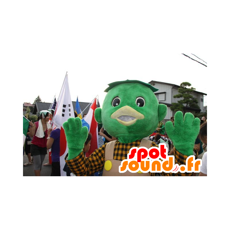 Grønn mann maskot med overall og en skjorte - MASFR21332 - Ikke-klassifiserte Mascots