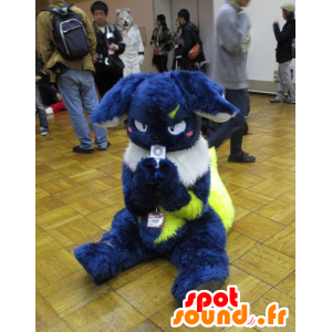 Blue rabbit mascot, white and green, all hairy - MASFR21338 - Rabbit mascot