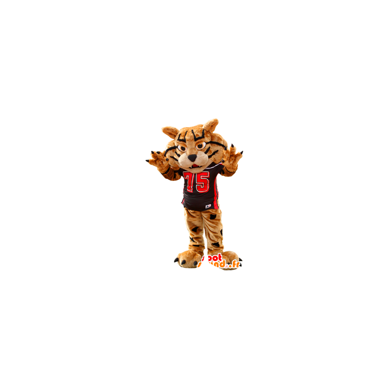 Mascot marrom e tigre preto no desporto - MASFR21340 - Tiger Mascotes