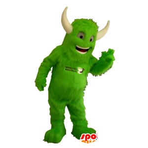 Green Monster Mascot alle harige, met horens - MASFR21343 - mascottes monsters