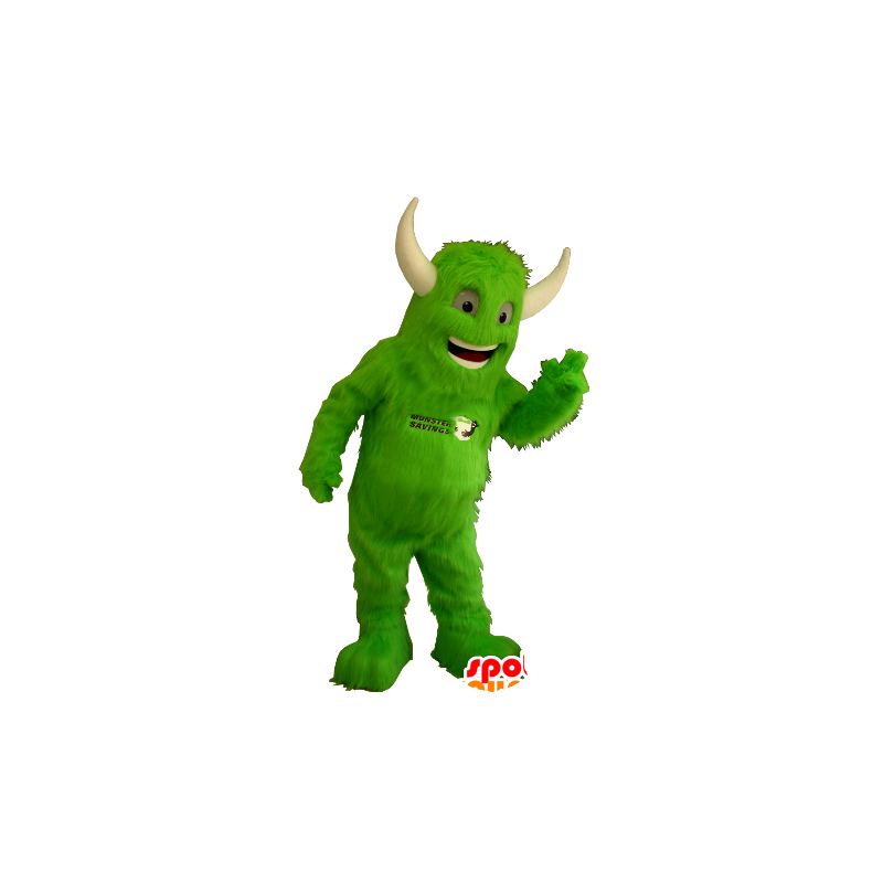 Green monster mascot all hairy with horns - MASFR21343 - Monsters mascots