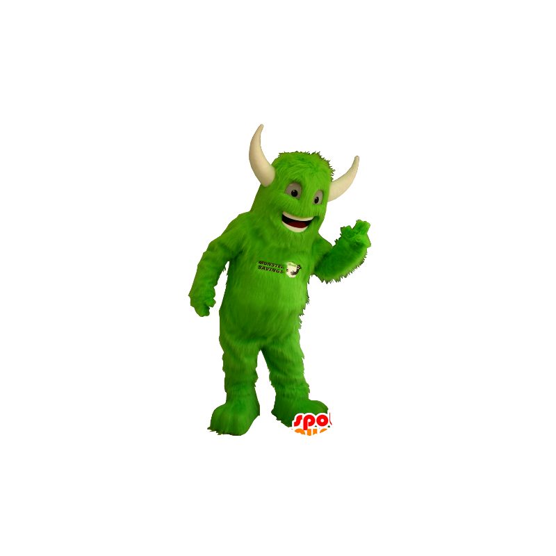 Mascotte de monstre vert tout poilu, avec des cornes - MASFR21343 - Mascottes de monstres