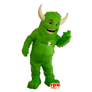 Green monster mascot all hairy with horns - MASFR21343 - Monsters mascots