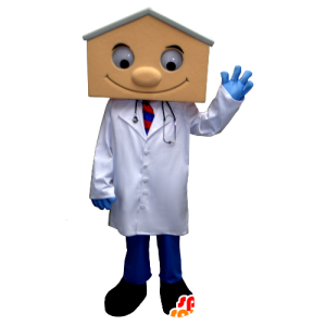 Arzt Mascot Bluse, mit einem Haus-förmigen Kopf - MASFR21346 - Maskottchen nach Hause