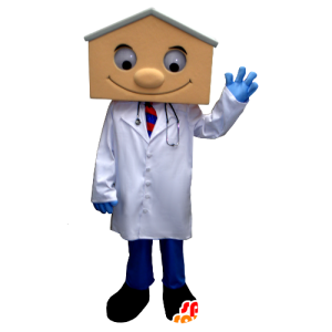 Blusa médico Mascot com uma cabeça em forma de casa - MASFR21346 - mascotes Casa