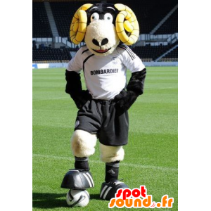 Schwarz und beige ram Maskottchen mit gelben Hörnern - MASFR21347 - Bull-Maskottchen