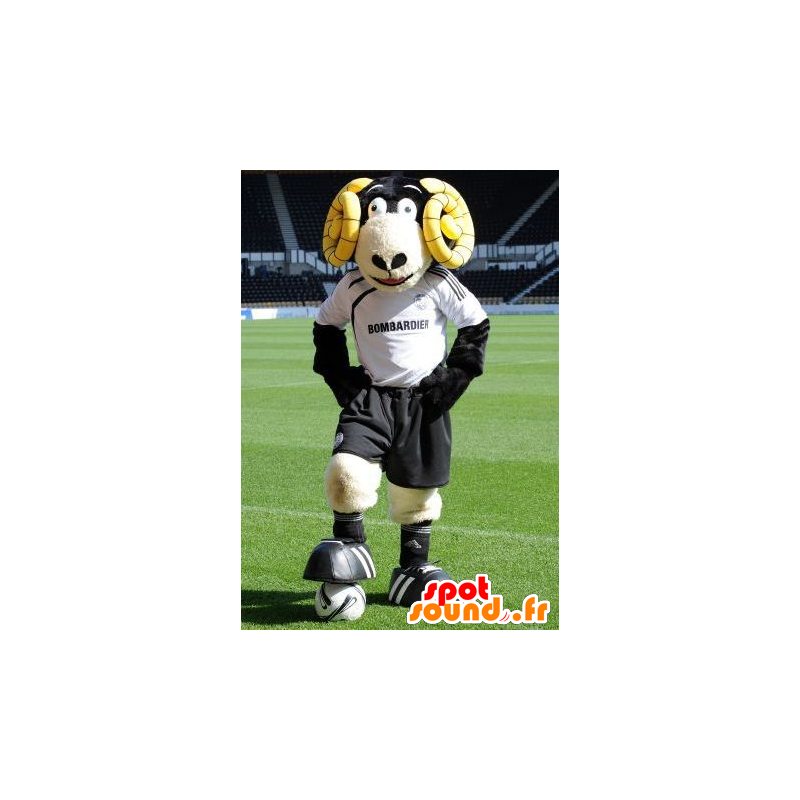 Preto e tan mascote ram com chifres amarelos - MASFR21347 - Mascot Touro Preto e tan mascote ram com chifres amarelos - MASFR21347 - Mascot Touro