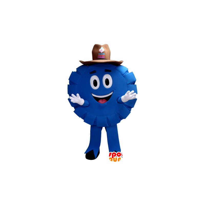 Blauw en rond mascotte, cowboy, sheriff, poker chip - MASFR21348 - Human Mascottes
